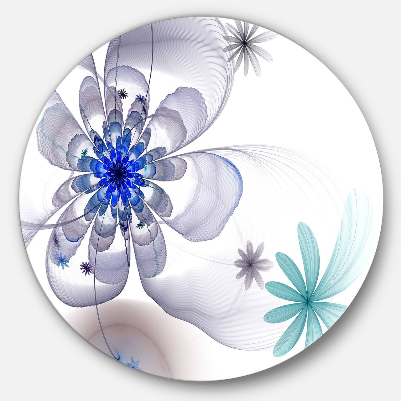 Designart - Blue and Grey Symmetrical Fractal Flower' Floral Metal Circle Wall Art
